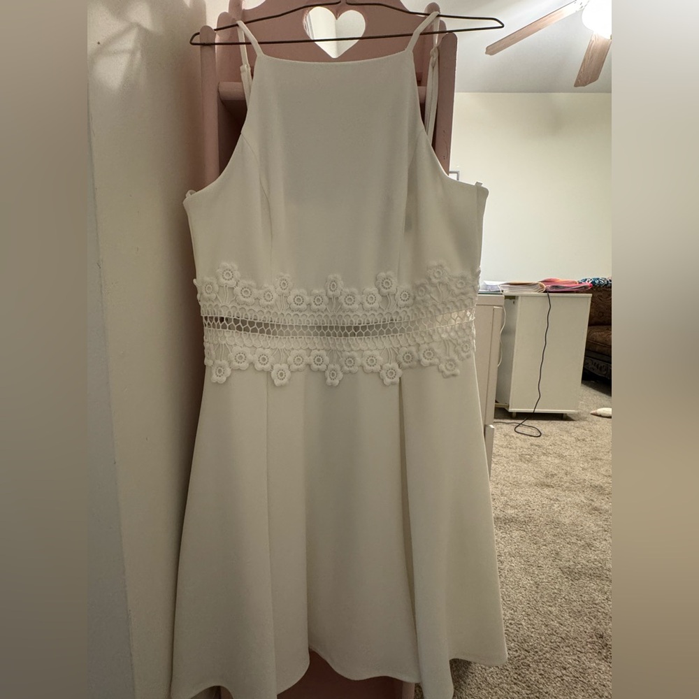 B Darlin White Kids Dress with Floral Accents